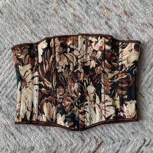 Floral Tapestry Lace Up Corset Top